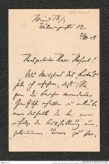 Nachlass Franz Steindachner, Brief von Castell an Franz Steindachner (02.10.1908), Inv.Nr. 79.01, Seite 1